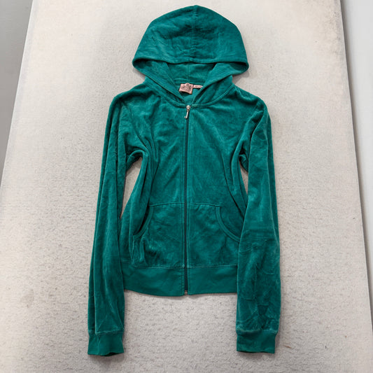 Juicy Couture Women's Forest Green Velour Zip-Up Hoodie Pockets Classic Size XL