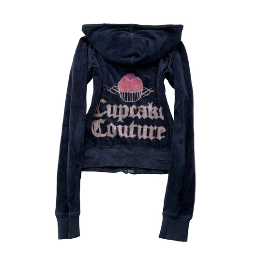 Juicy Couture Cupcake Couture Women's Navy Blue Velour Full Zip Hoodie Size P