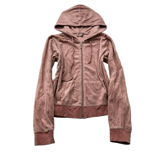 Vintage Juicy Couture Women's Dusty Pink Zip-Up Hoodie Pockets Drawstring Size L