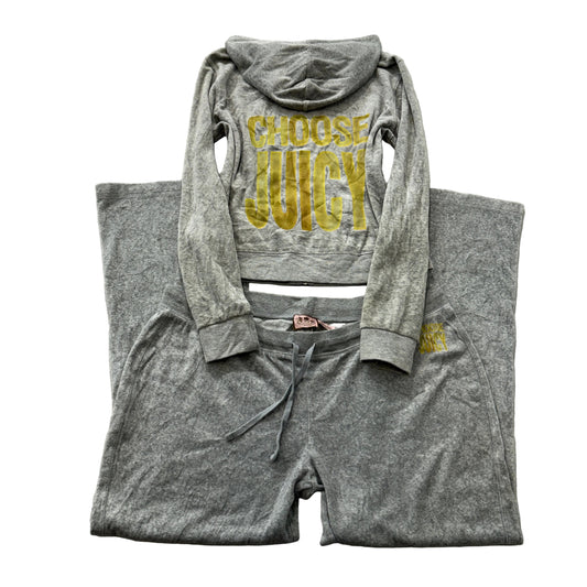 Juicy Couture Choose Juicy Womens Grey Velour Tracksuit Set Hoodie & Pant - M/XL
