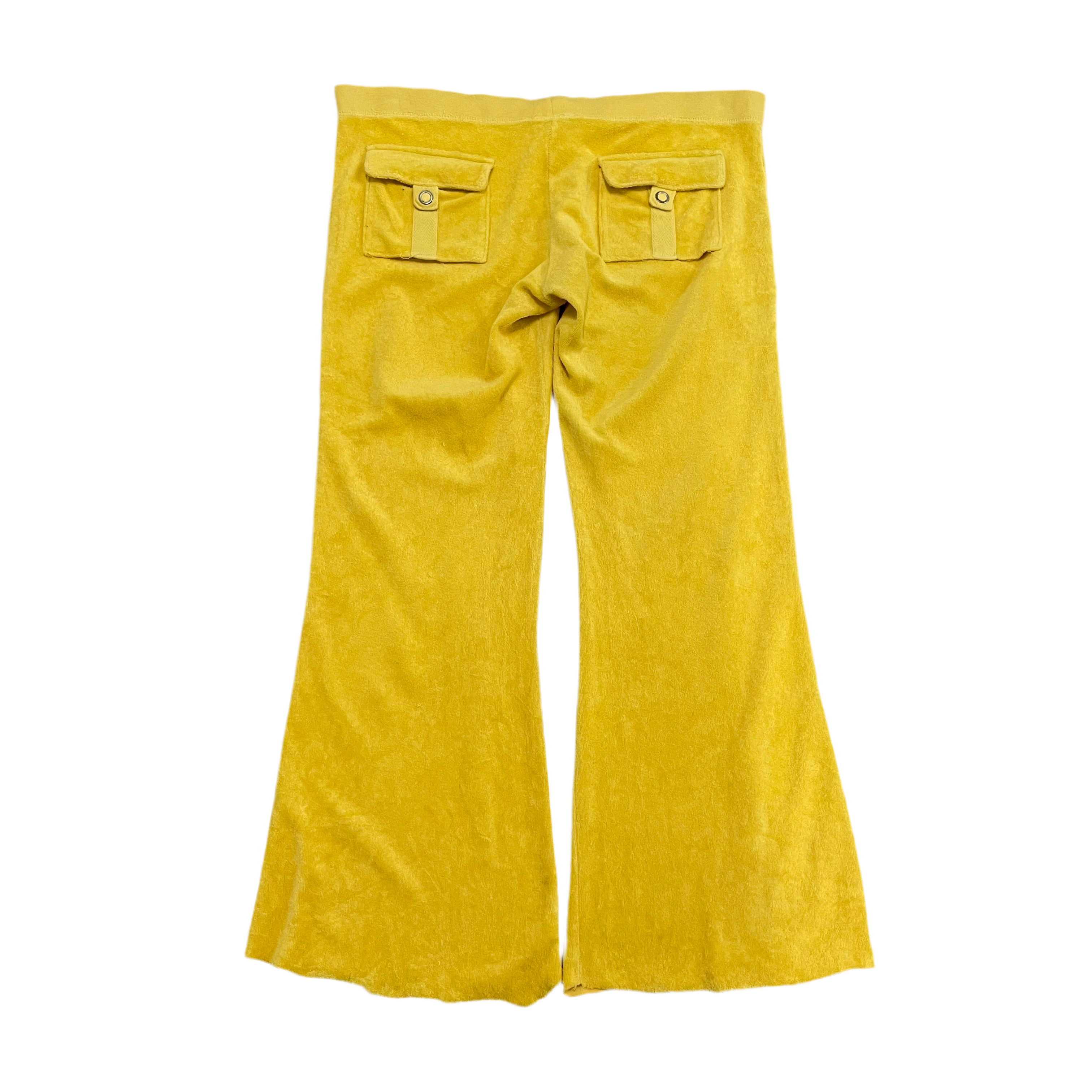Vintage Juicy Couture Snap Pockets Terry Cloth yellow flared pants size M