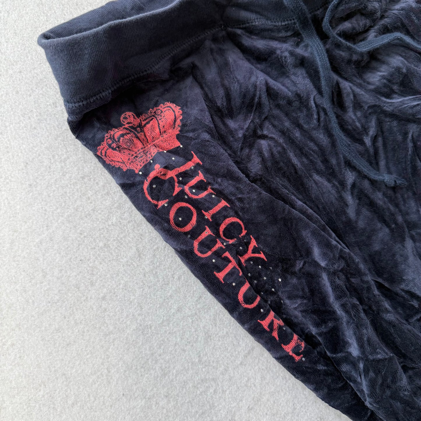 Juicy Couture Women's Navy Blue Velour Flared Track Pant Rhinestones Logo Size M