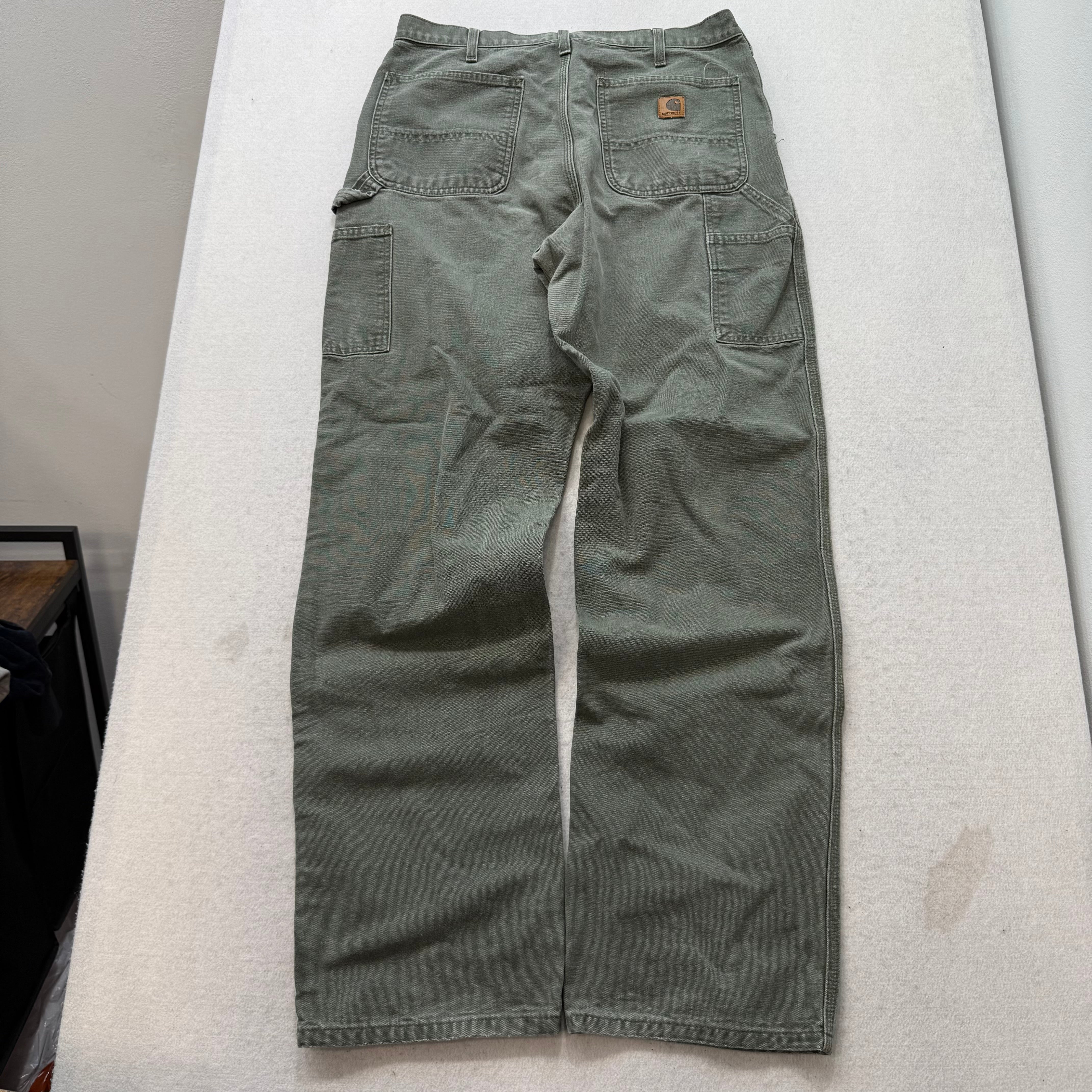 Carhartt B11 Men's Olive Straight Washed Duck Work Pants Dungaree Fit Size 34x36