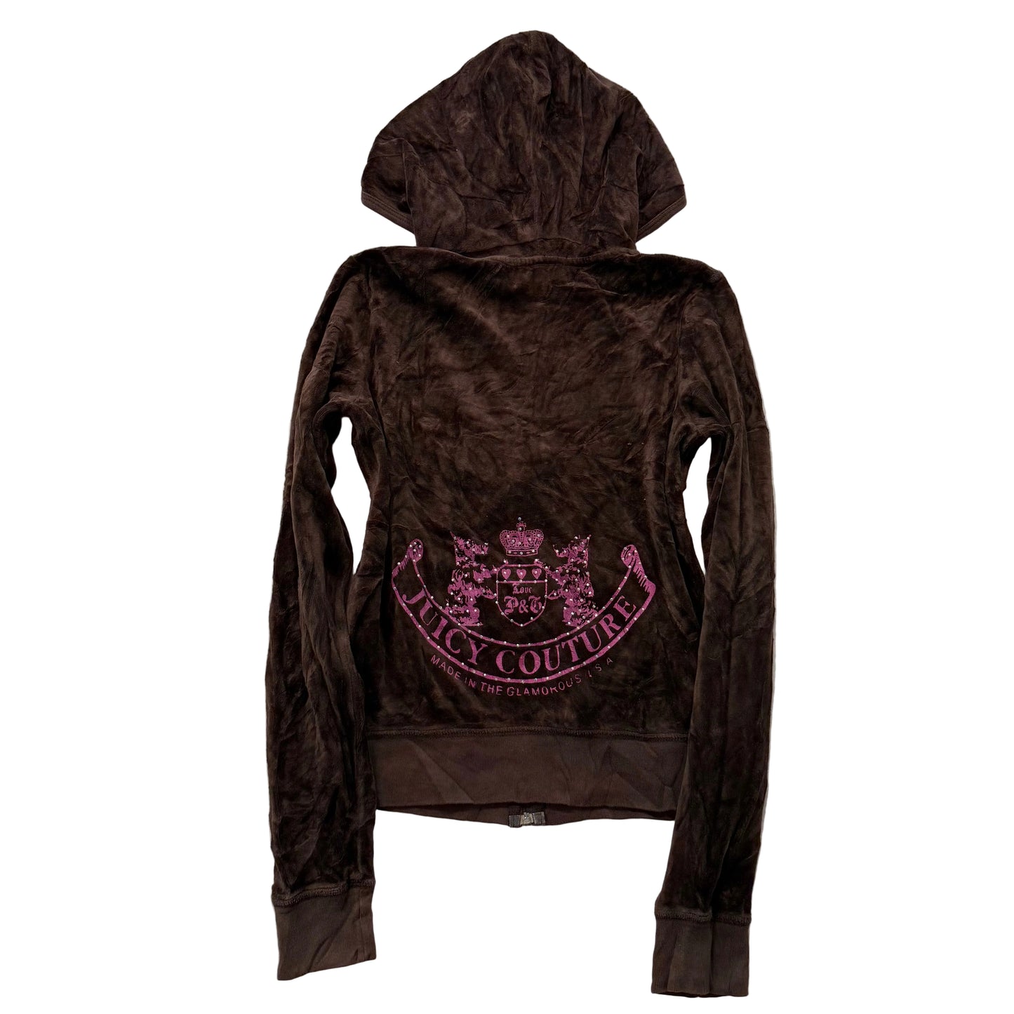 2003 Vintage Juicy Couture Scottie Dogs Womens Brown Velour Zip-Up Hoodie Size M