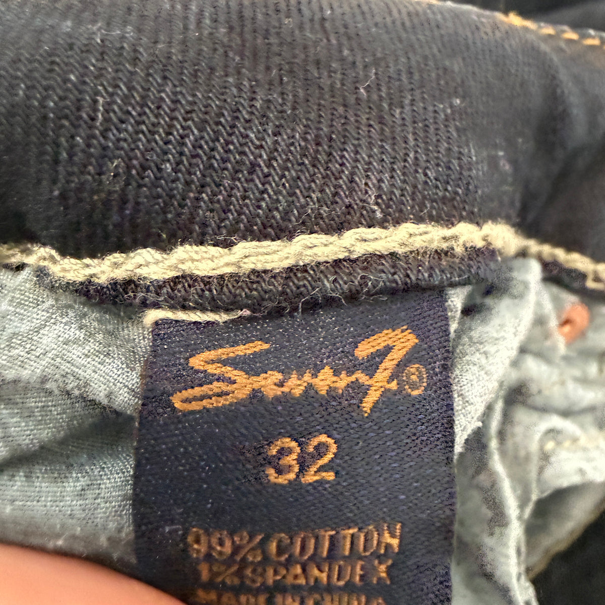 Seven7 Women's Indigo Wash Denim Flare Jeans Swirl Embroidered Pocket Size 32