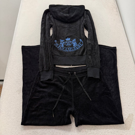 Vintage Juicy Couture Scottie Dogs Women's Black Velour Tracksuit Set Y2K Size L
