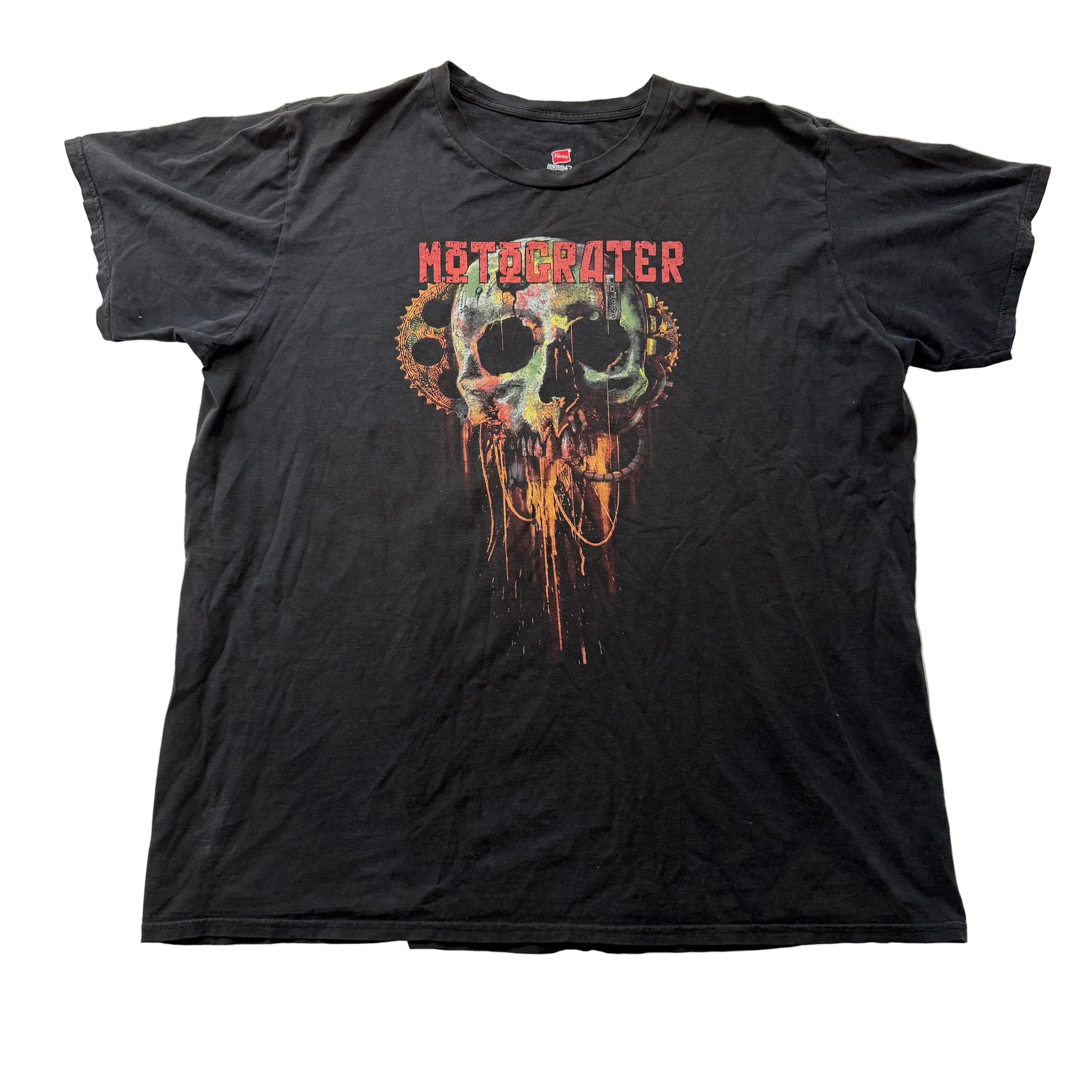 Hanes Nano Motograter Skull Gears Men's Black Cotton Graphic T-Shirt Size 2XL