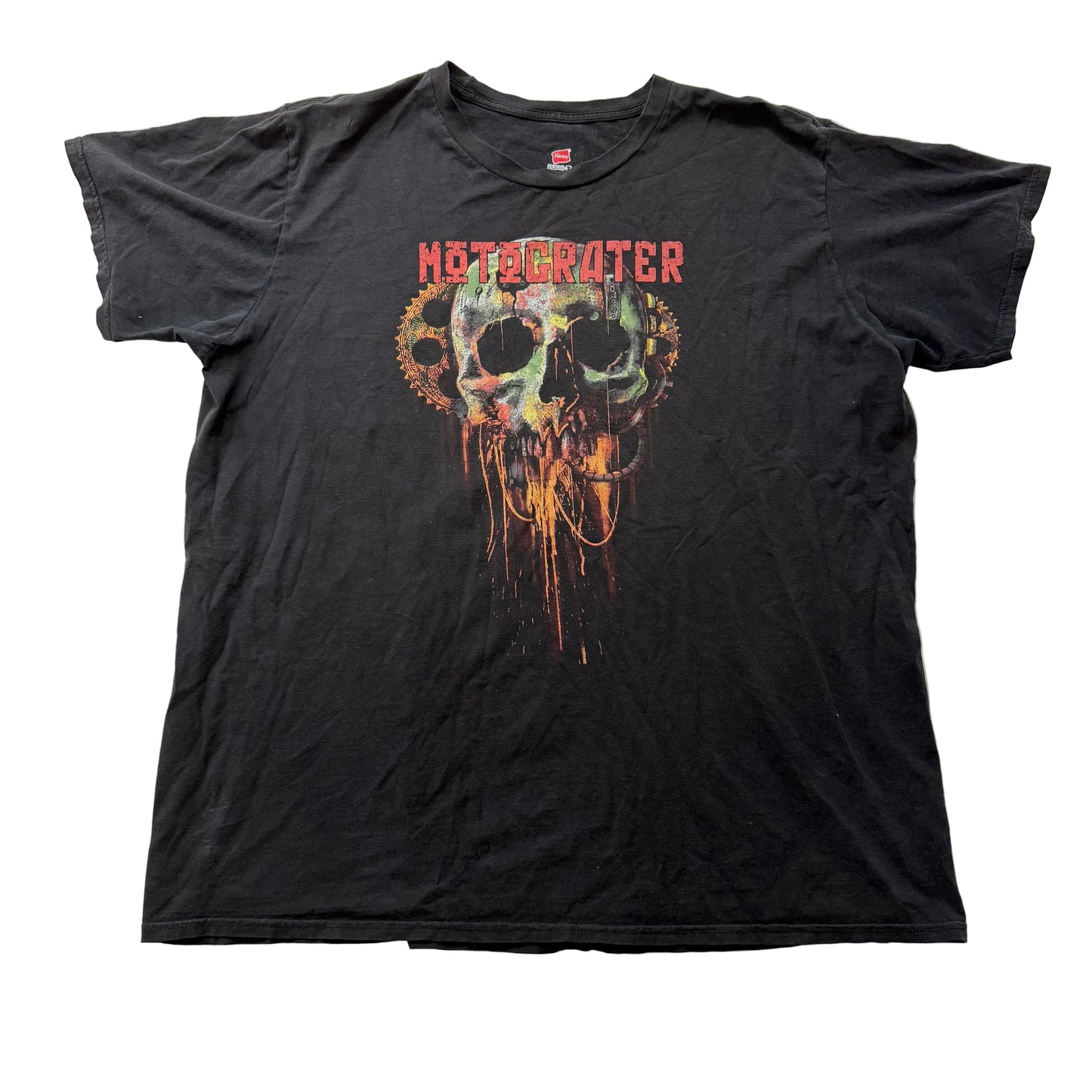Hanes Nano Motograter Skull Gears Men's Black Cotton Graphic T-Shirt Size 2XL