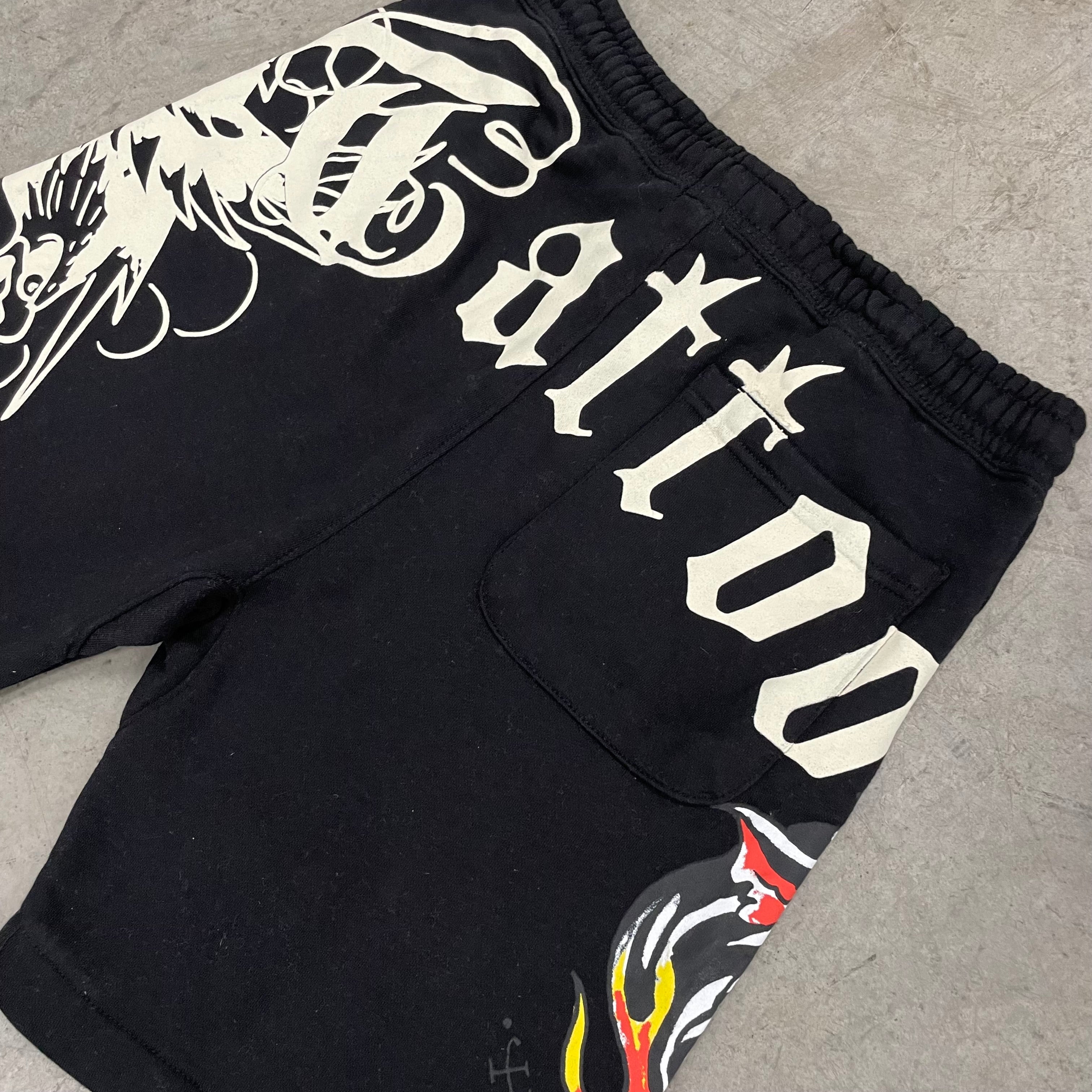 ED HARDY “Hellcat Tattoo” BLACK FLEECE SHORTS
