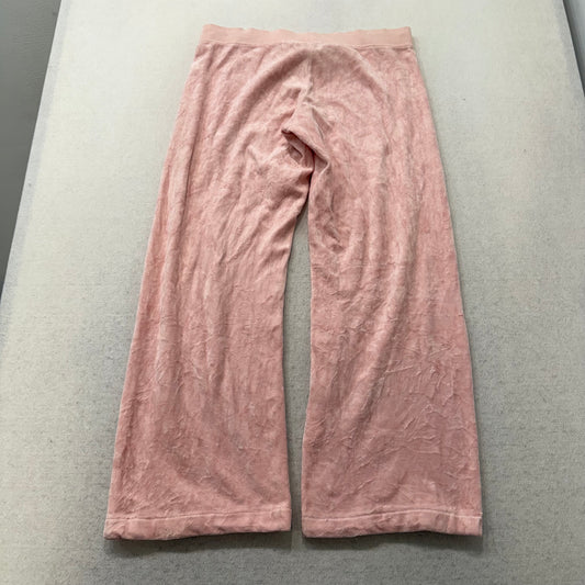 Vintage Juicy Couture Women's Pink Velour Flared Track Pant Low Rise Logo Size S