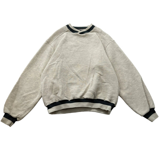 Vintage Russell Athletic Men's Gray Striped Collar Sweatshirt Made in USA Size L