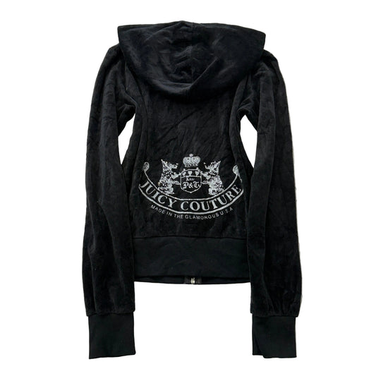 Vintage Juicy Couture Scottie Dogs Women's Black Velour Zip-Up Hoodie Y2K Size S