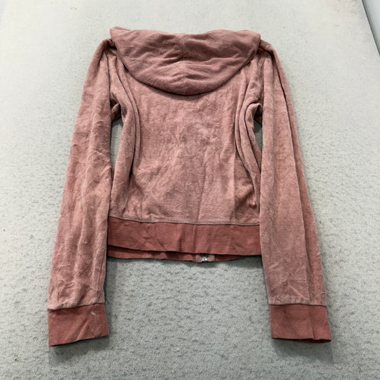 Vintage Juicy Couture Women's Dusty Pink Zip-Up Hoodie Pockets Drawstring Size L