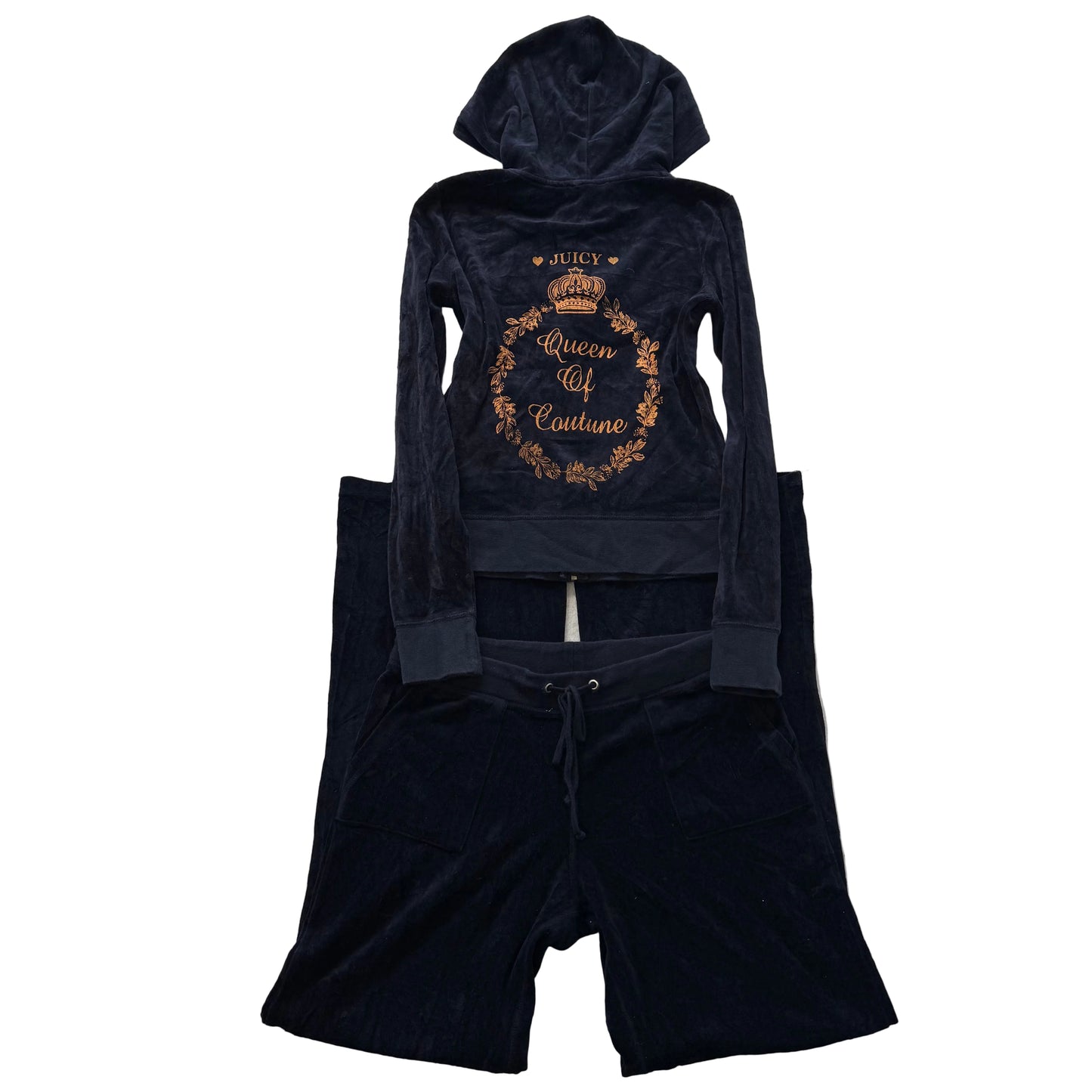 Juicy Couture Navy Blue Velour Tracksuit Set Zip Up Hoodie & Pant Graphic Size S