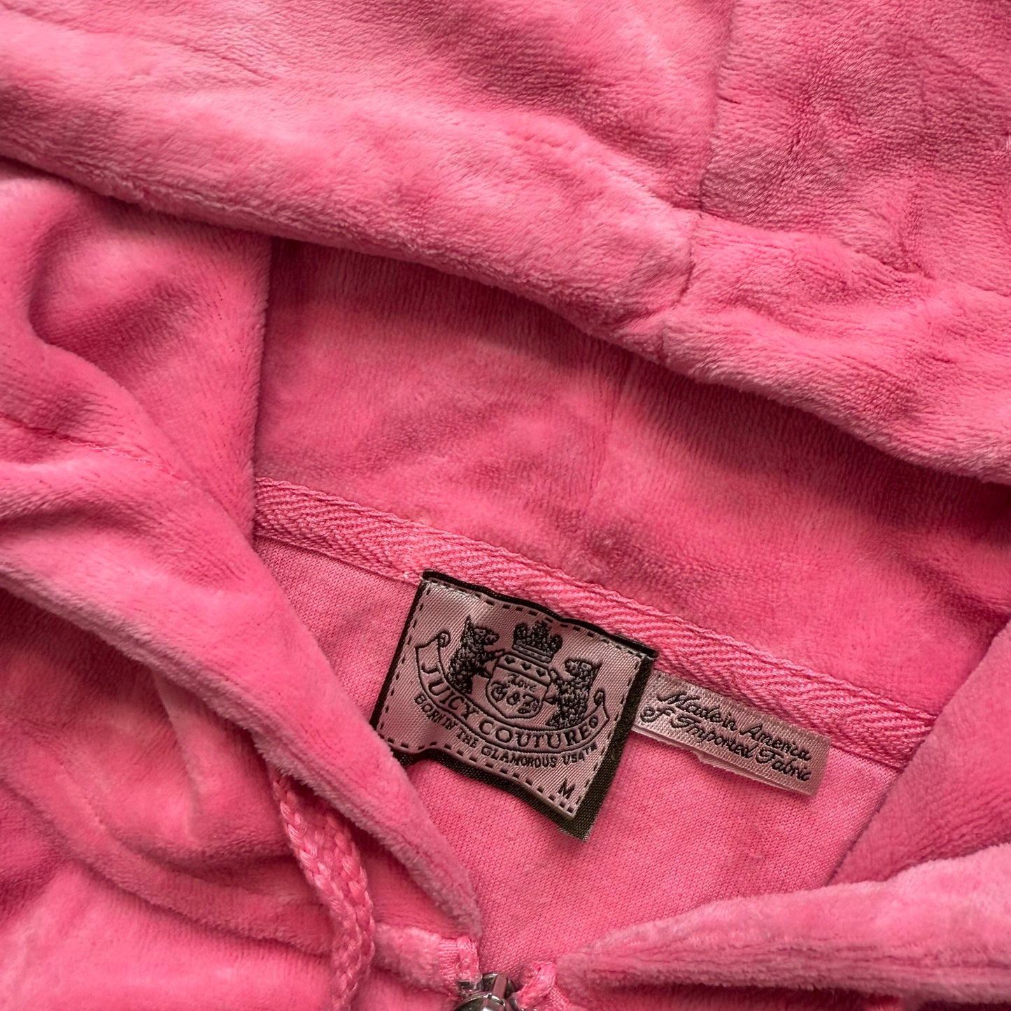Juicy Couture Women's Pink Velour Zip-Up Hoodie Split Kangaroo Pockets Size M
