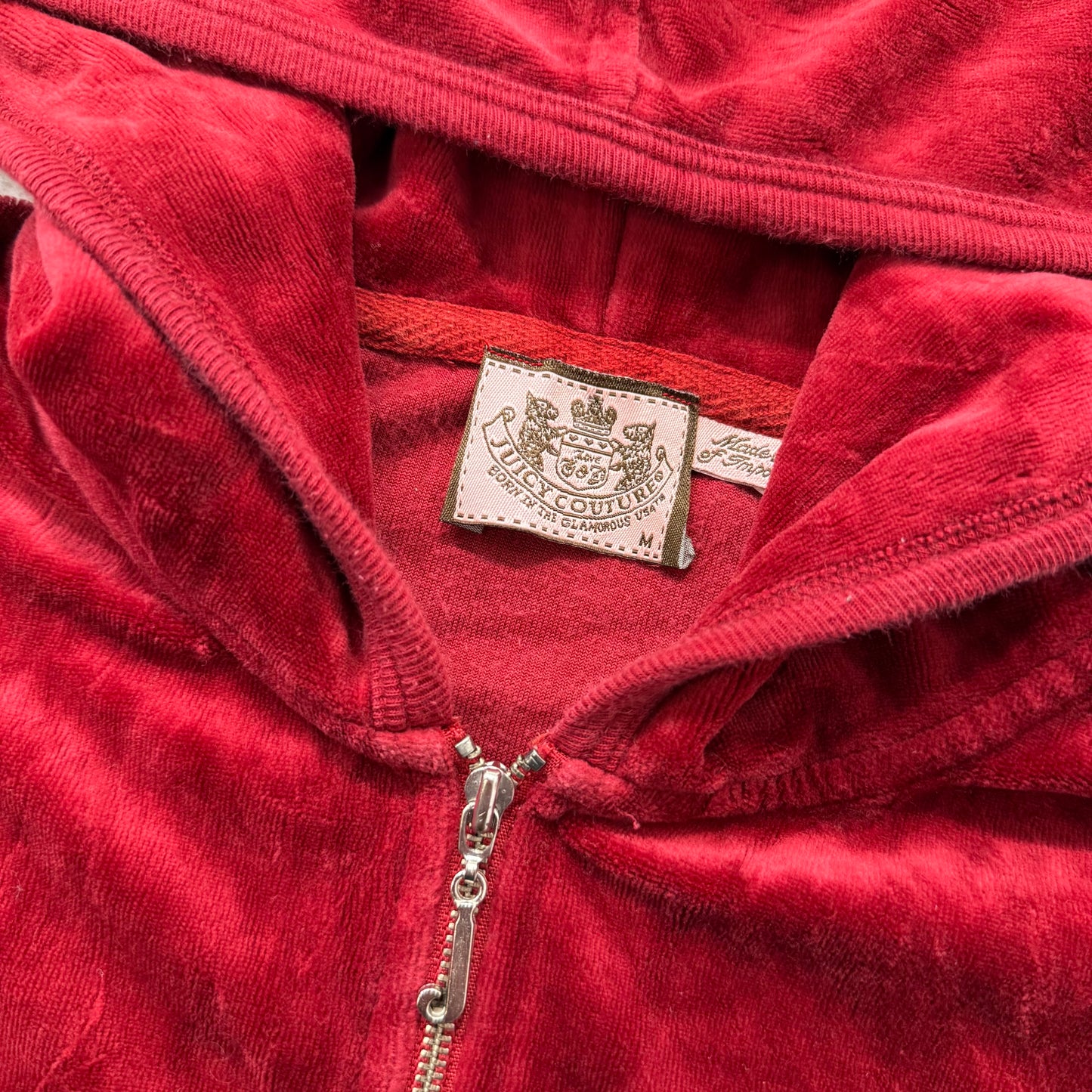 Juicy Couture Ruby Red Velour Tracksuit Set Zip-Up Hoodie & Flared Pant Size S/M