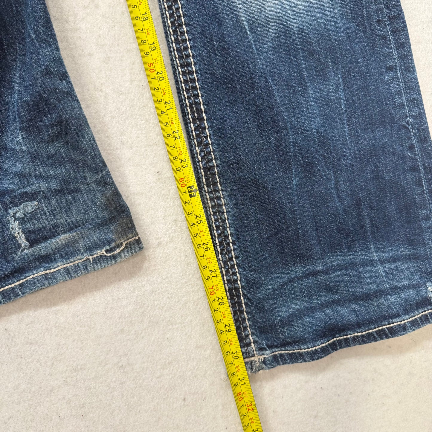 Rock Revival Auster Women's Blue Denim Bootcut Jeans Fleur-De-Lis Pocket Size 34