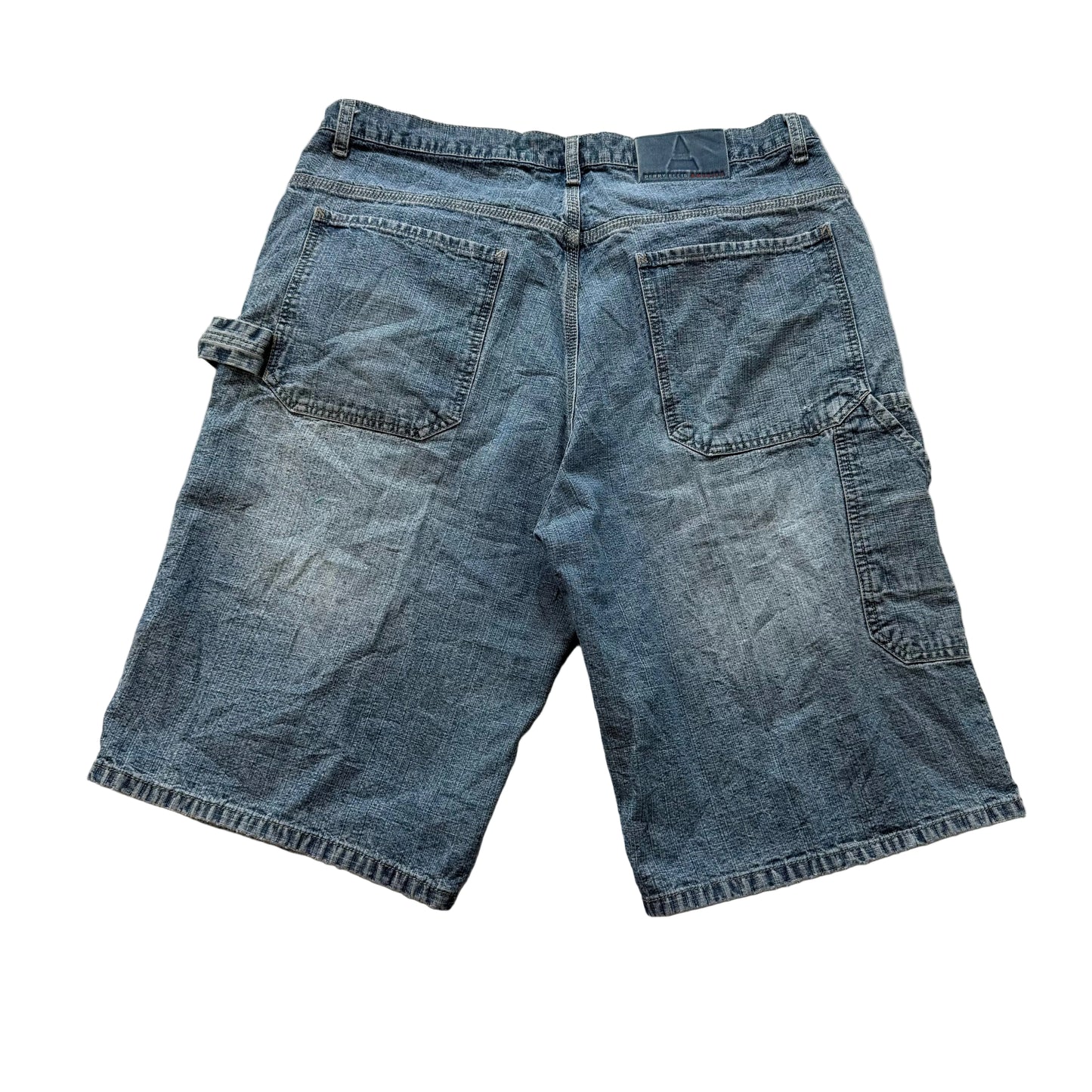 Perry Ellis Men Medium Wash Blue Denim Baggy Carpenter Short Hammer Loop Size 36