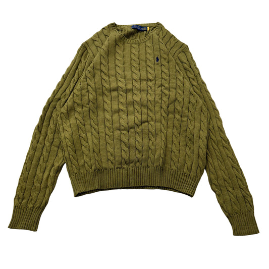 Polo Ralph Lauren Men's Olive Green Cable Knit Sweater Crewneck Classic Logo XL