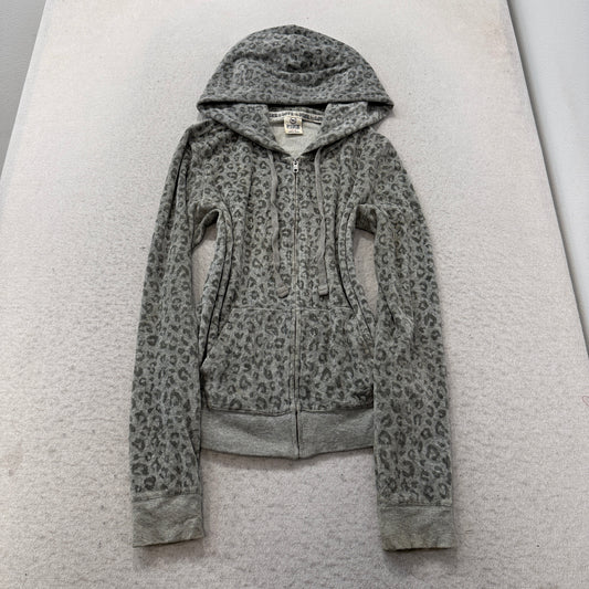 Victoria's Secret PINK Women's Grey Velour Zip-Up Hoodie Leopard Print Size M