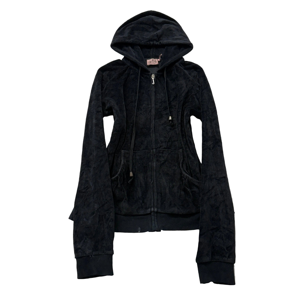 Juicy Couture Women's Black Zip-Up Hoodie Pockets Drawstring Classic Y2K Size M