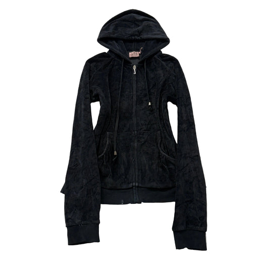Juicy Couture Women's Black Zip-Up Hoodie Pockets Drawstring Classic Y2K Size M