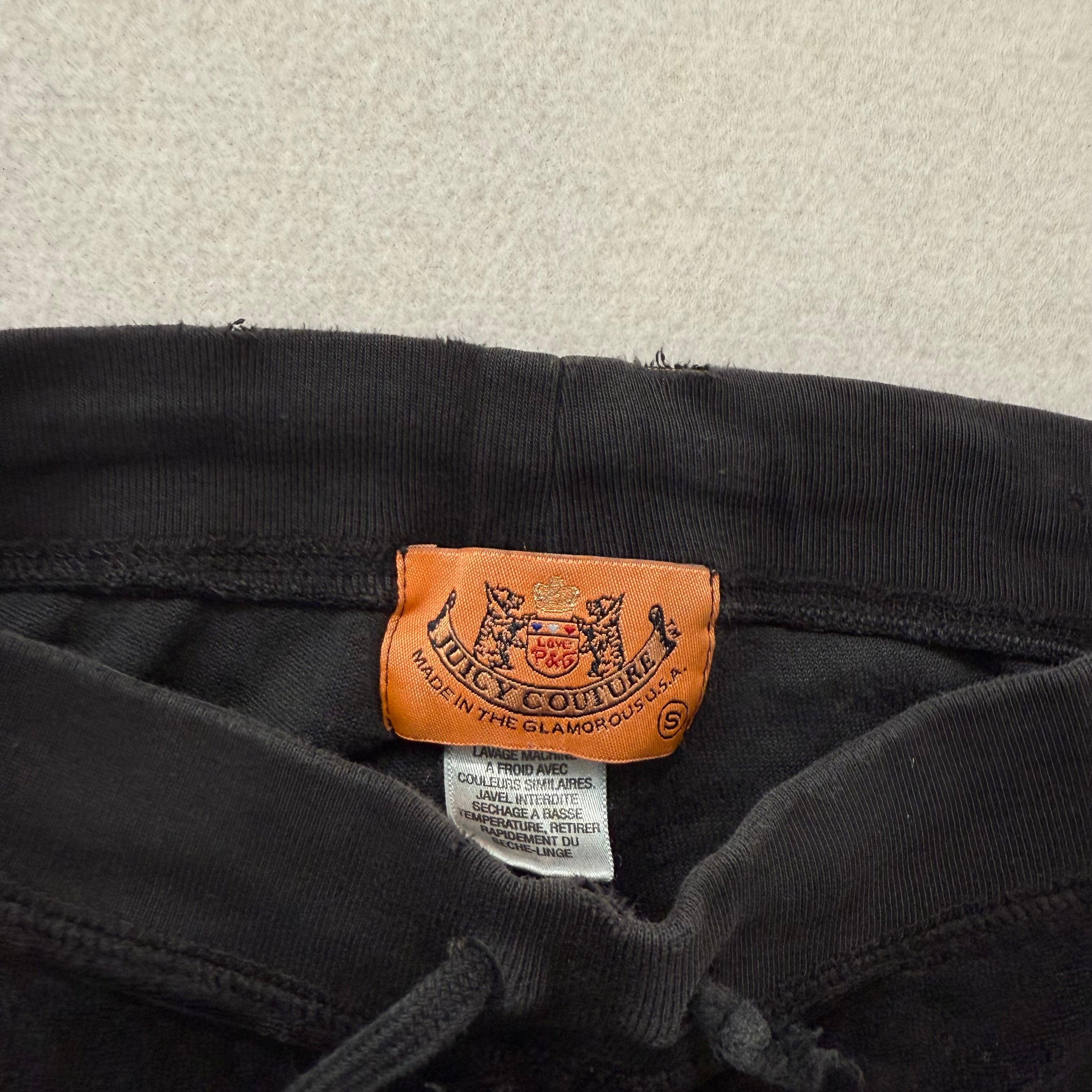 Vintage Juicy Couture 2003 Black Drawstring Zipper Flare Velour Track Pants Size S