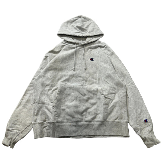 Champion Reverse Weave Men's Grey Pullover Hoodie Drawstring Pocket Y2K Size L