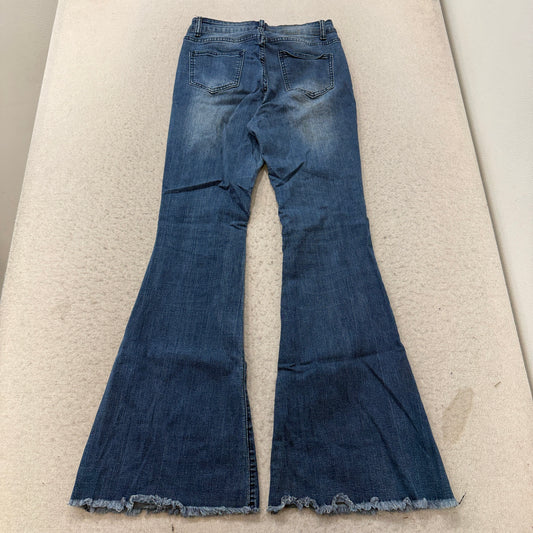 Crazy Train Flare Jeans Women's Blue Distressed Frayed Hem Bell Bottom Size 7 photo 2