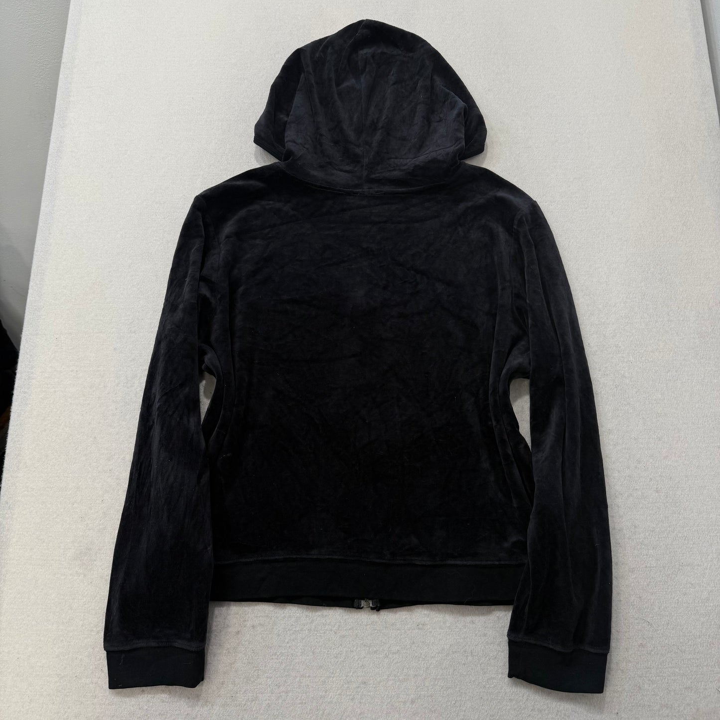 Juicy Couture Black Velour Tracksuit Set Zip Up Hoodie & Flare Pant Logo Size XL