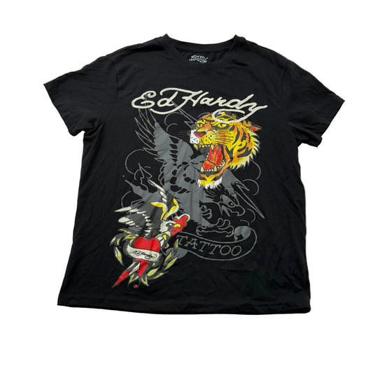 Ed Hardy Men's Black T-Shirt Short Sleeve Eagle Tiger Tattoo Graphic Tee Size M