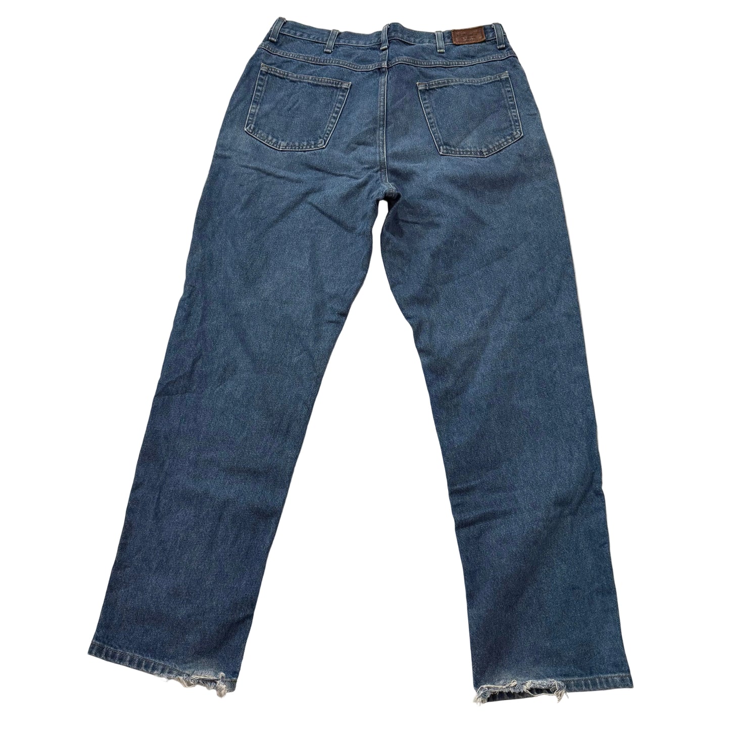 L.L.Bean Men's Medium Wash Blue Denim Natural Straight Fit Jeans Raw Hem Size 34