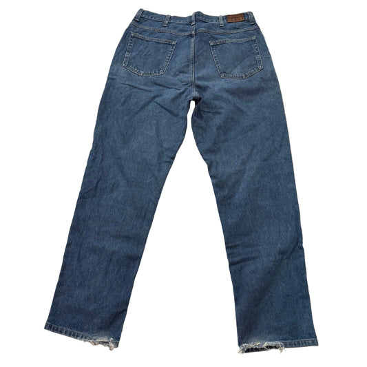 L.L.Bean Men's Medium Wash Blue Denim Natural Straight Fit Jeans Raw Hem Size 34