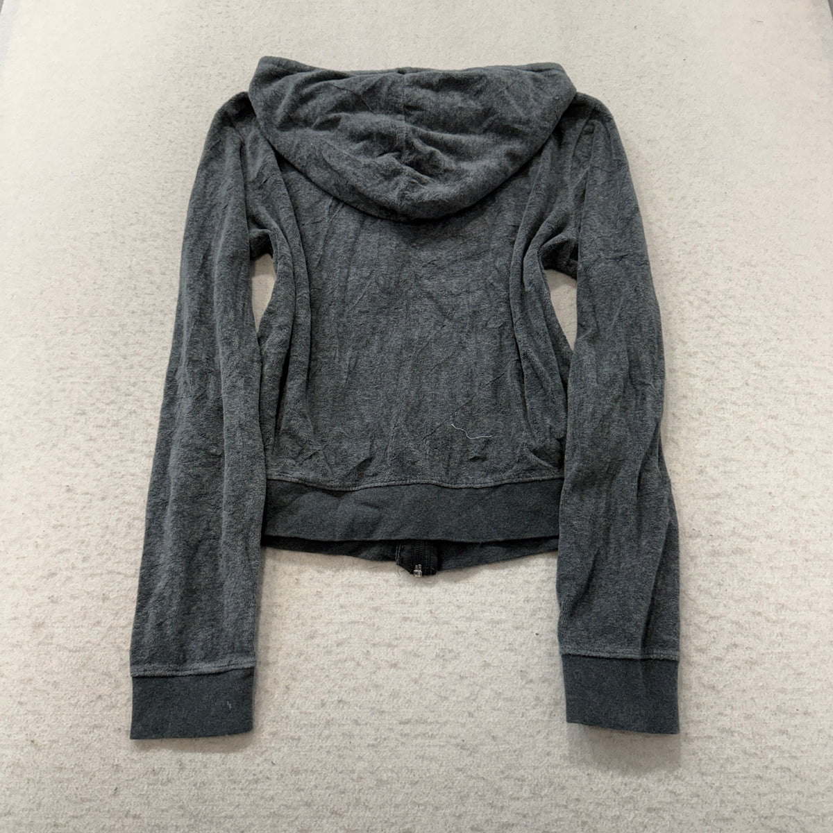 Juicy Couture Womens Charcoal Gray Velour Zip-Up Hoodie Loungewear Pocket Size M