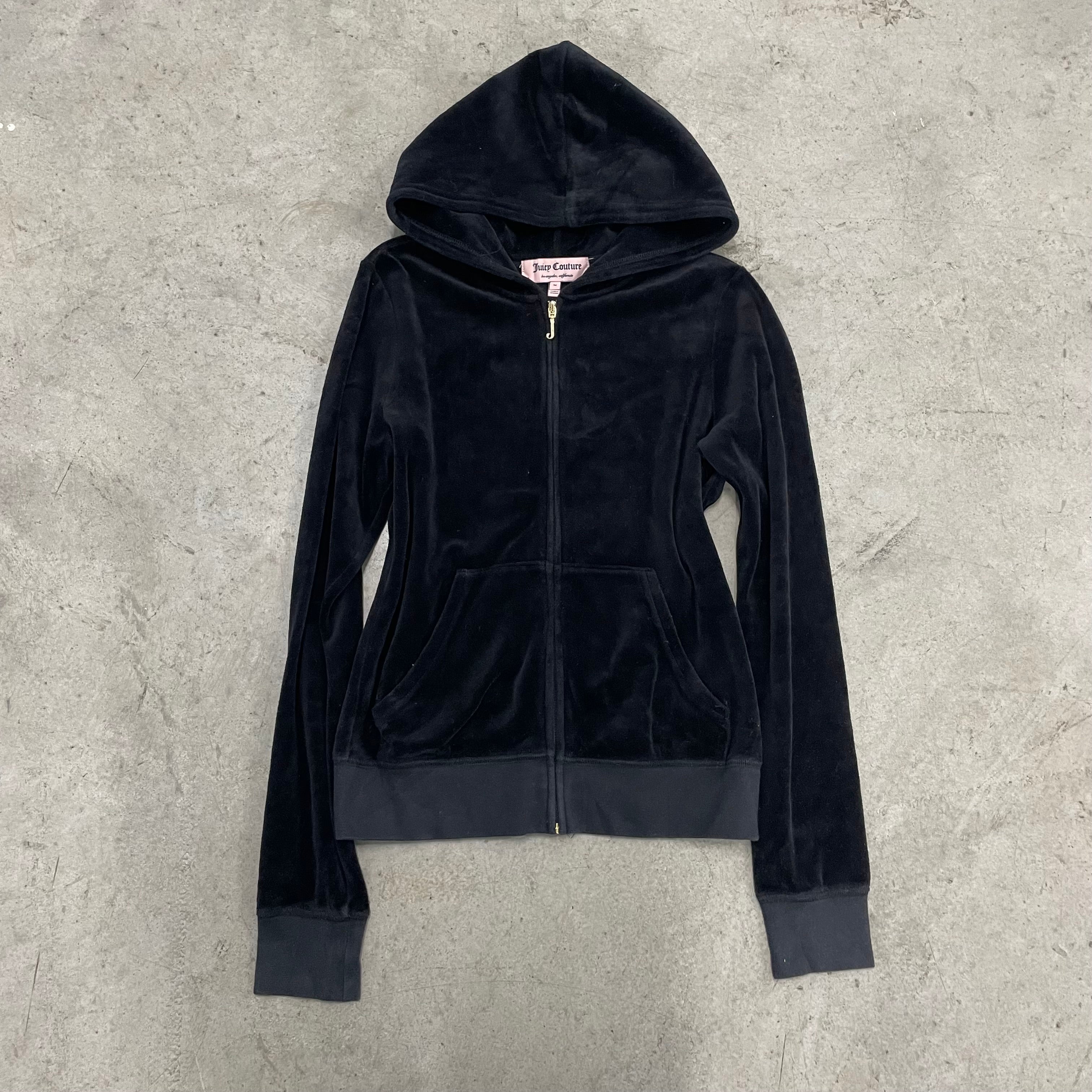 Vintage Juicy Couture Embroidered JC Black Velour Zip Up Hoodie sz M