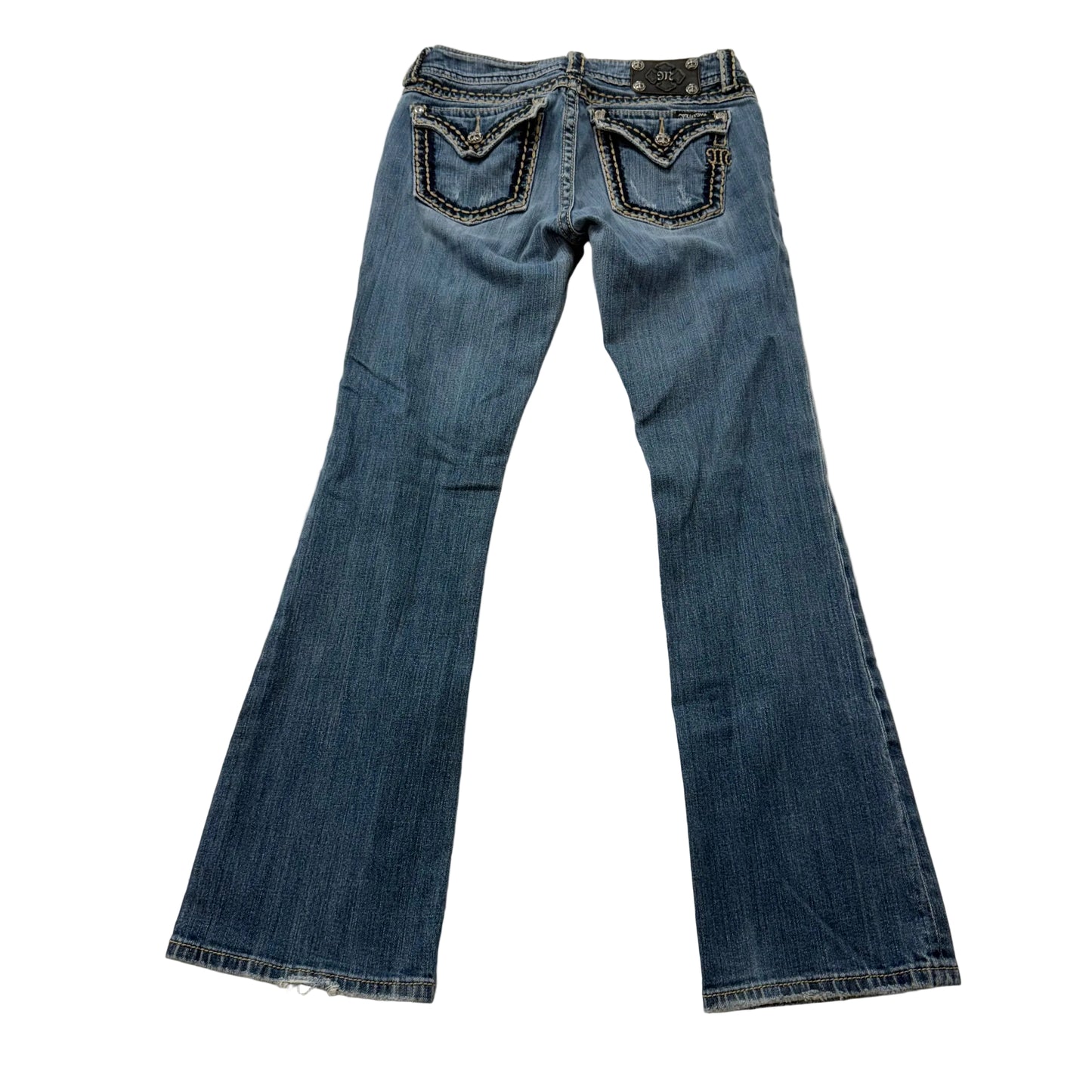 Miss Me Women's Medium Blue Denim Bootcut Jeans Embellished Snap Pockets Size 29