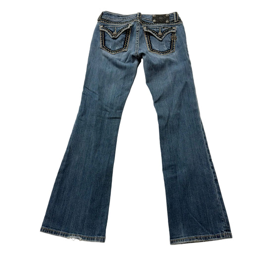 Miss Me Women's Medium Blue Denim Bootcut Jeans Embellished Snap Pockets Size 29