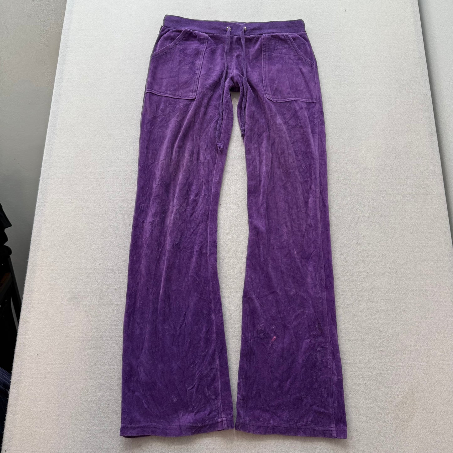 Juicy Couture Women's Purple Velour Flare Track Pant Low Rise Flap Pocket Size M