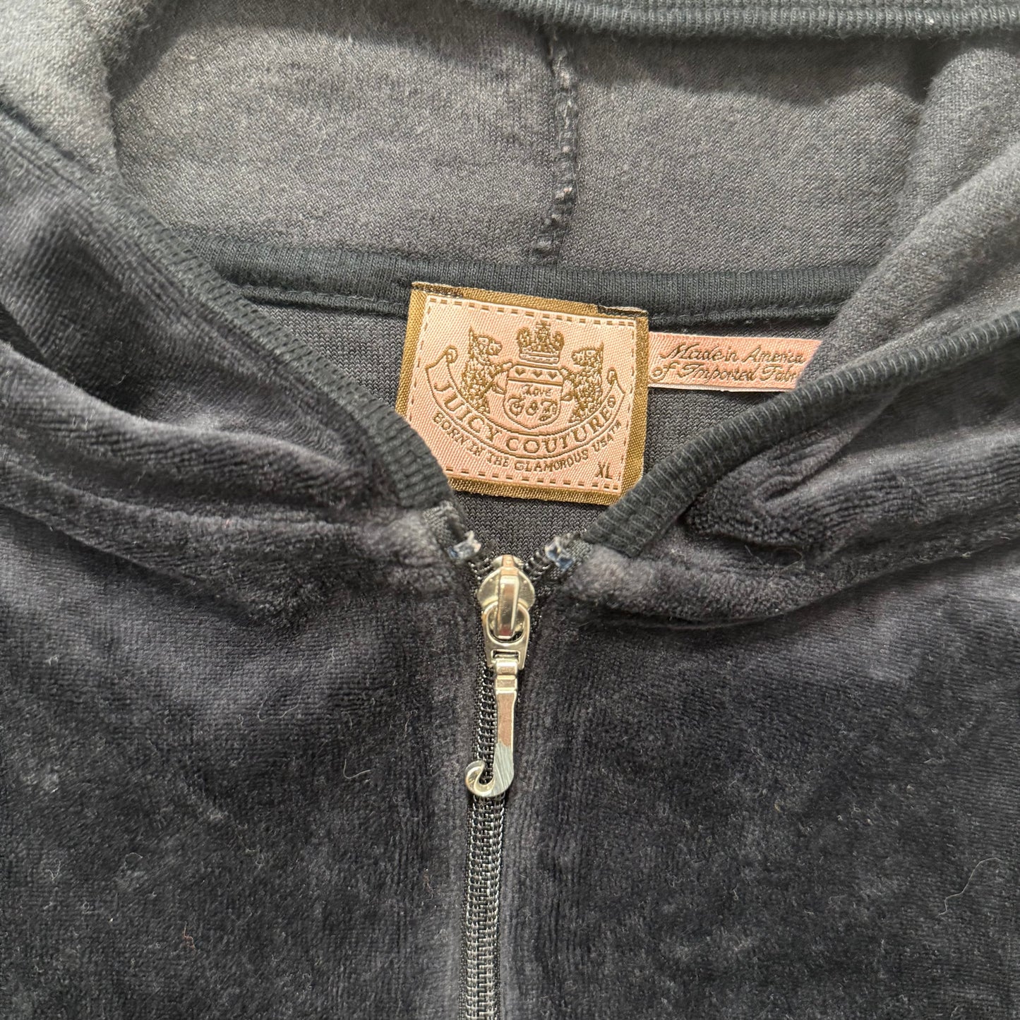 Juicy Couture Black Velour Tracksuit Set Zip Up Hoodie & Flare Pant Logo Size XL