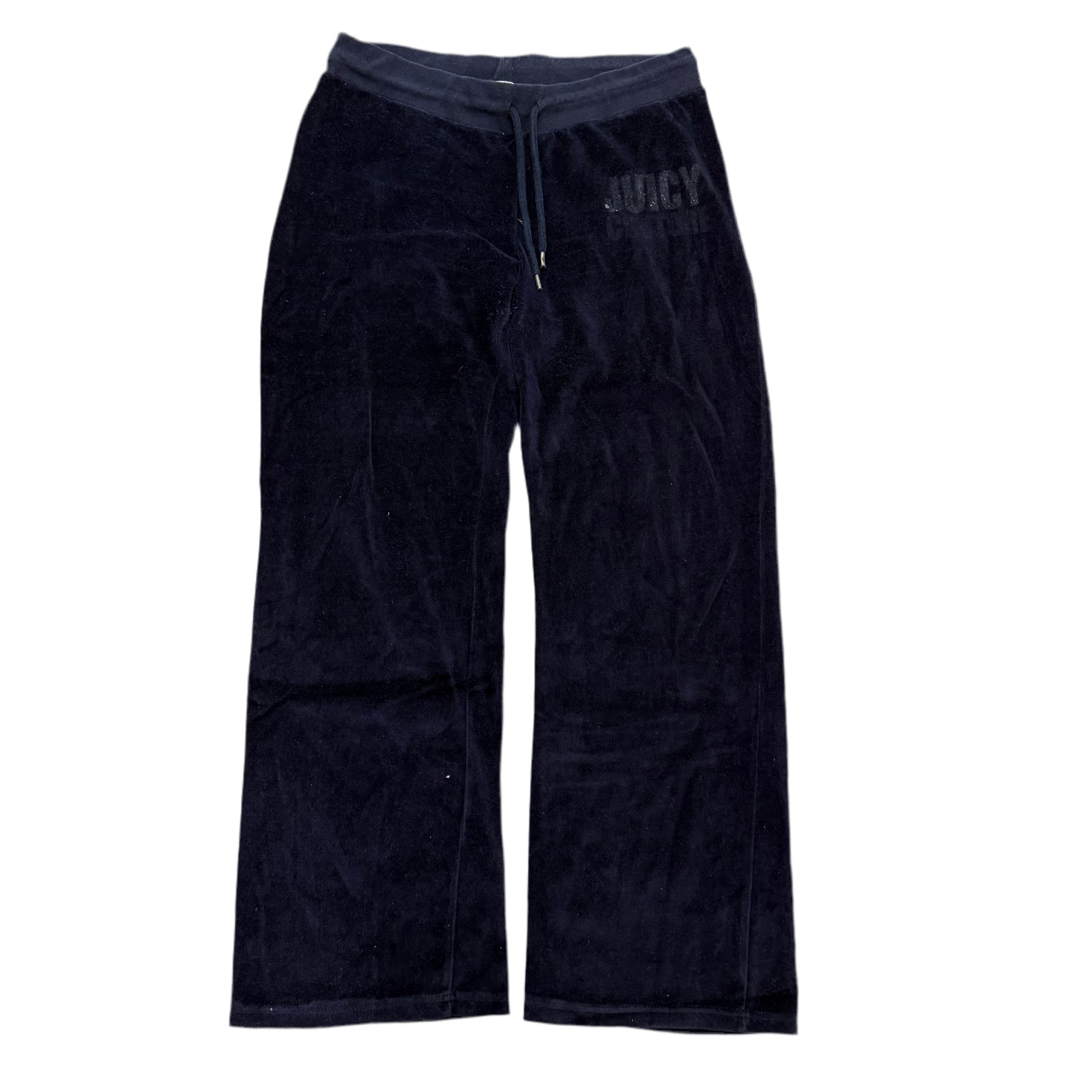 Navy Blue Velour Juicy Couture Flared Pants w/ Rare Juicy Design SIZE XL