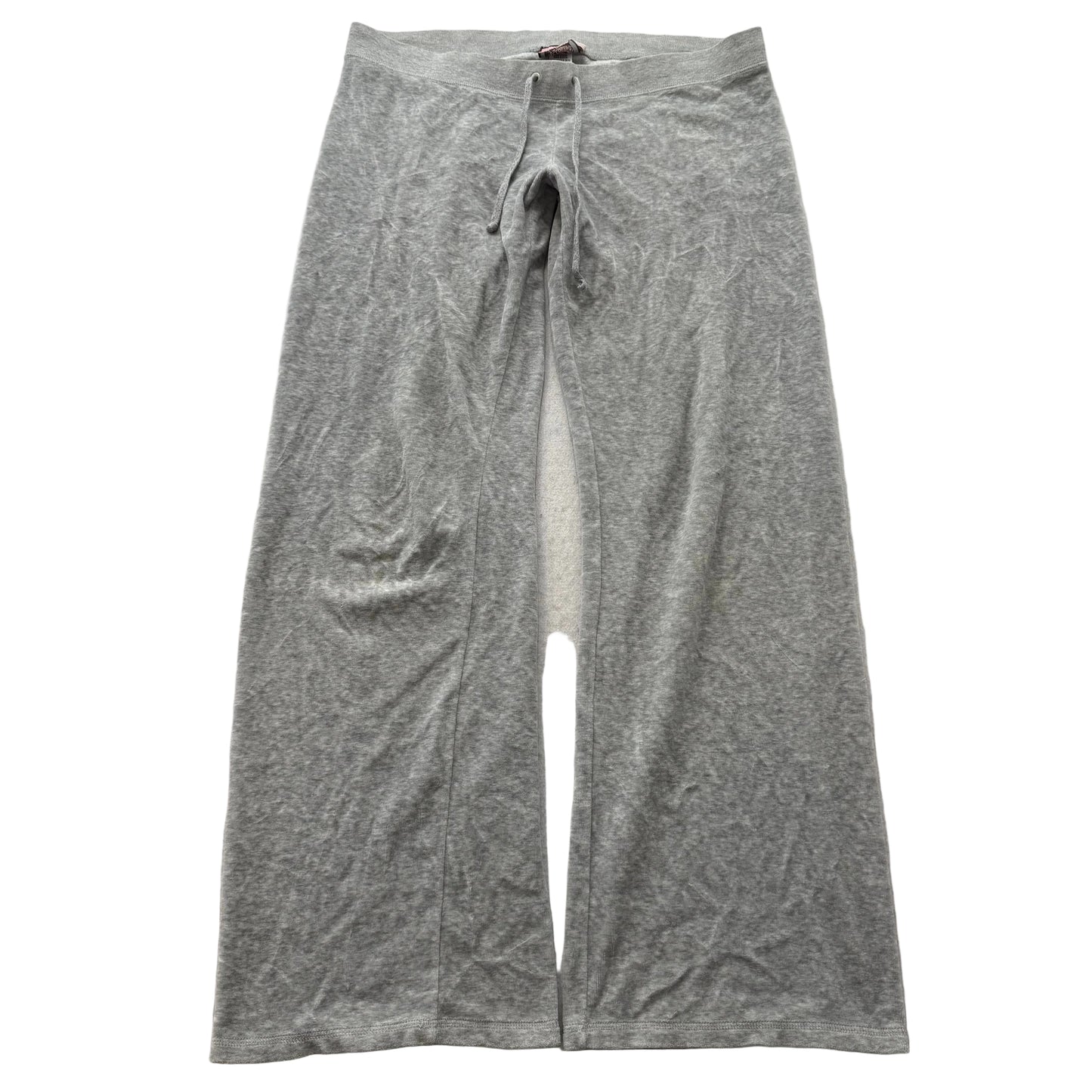 Vintage Juicy Couture Women Heather Gray Velour Flare Wide Leg Track Pant Size L