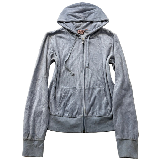 Juicy Couture Women's Gray Velour Zip-Up Hoodie Loungewear Drawstring Size XL