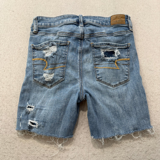 American Eagle Men's Blue Ripped Cut-Off Denim Shorts Stretch Pockets Size W27