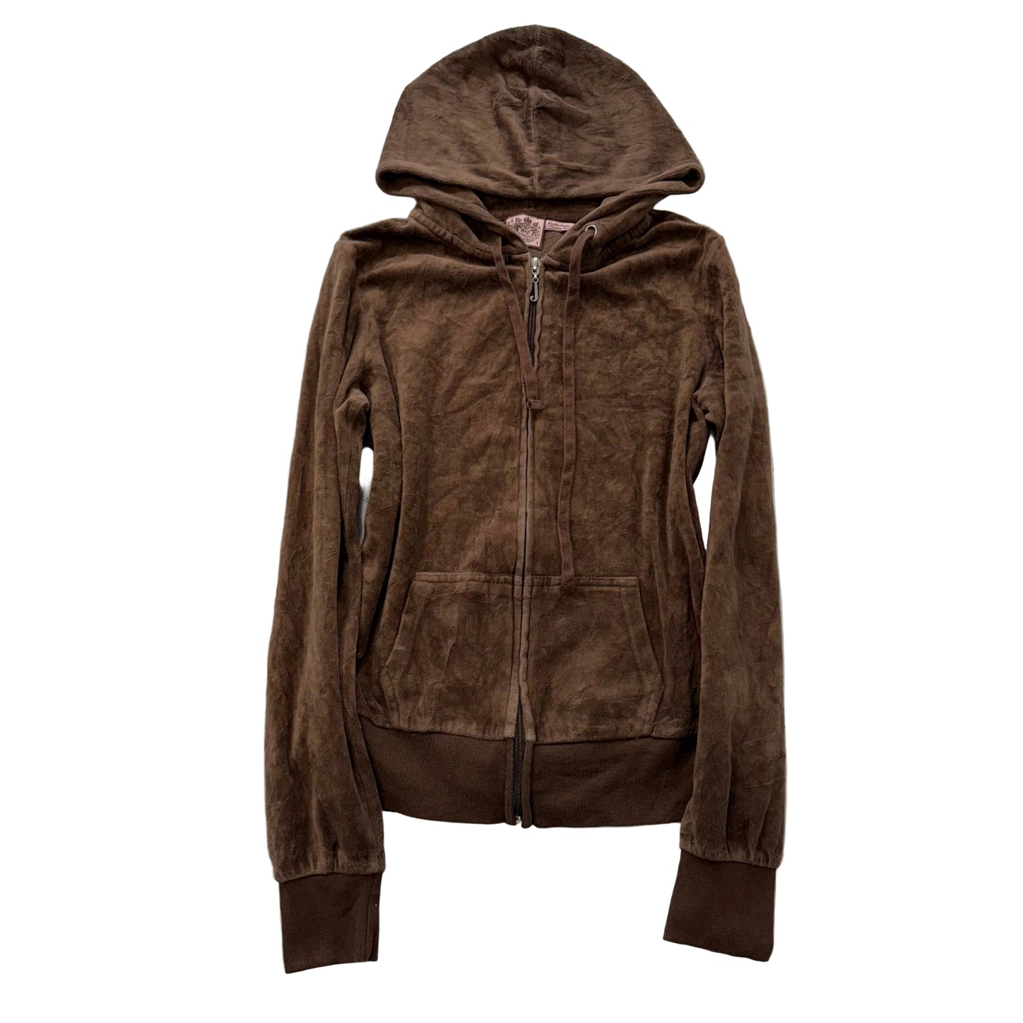 Vintage Juicy Couture Women's Brown Velour Full Zip Hoodie Loungewear Y2K Size S