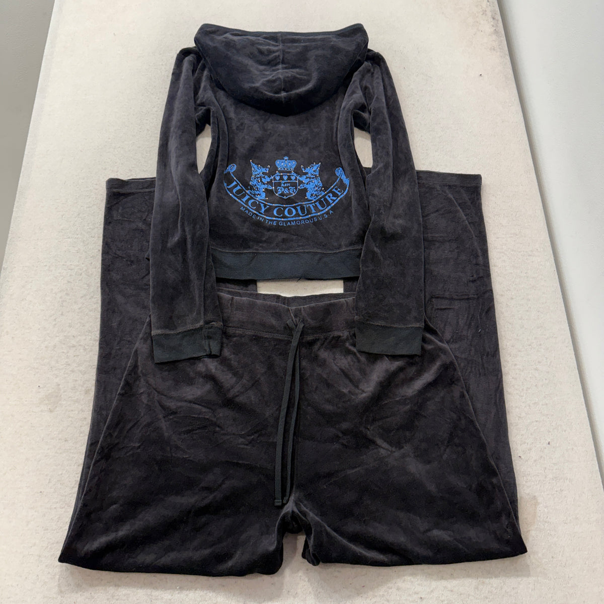 Juicy Couture Scottie Dogs Women's Black Velour Tracksuit Set Hoodie & Pant - XL