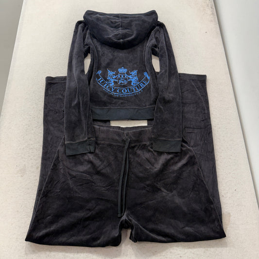 Juicy Couture Scottie Dogs Women's Black Velour Tracksuit Set Hoodie & Pant - XL