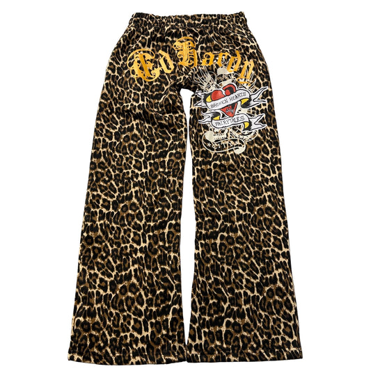 ED HARDY “Broken Hearts” LEOPARD FLARE PANTS
