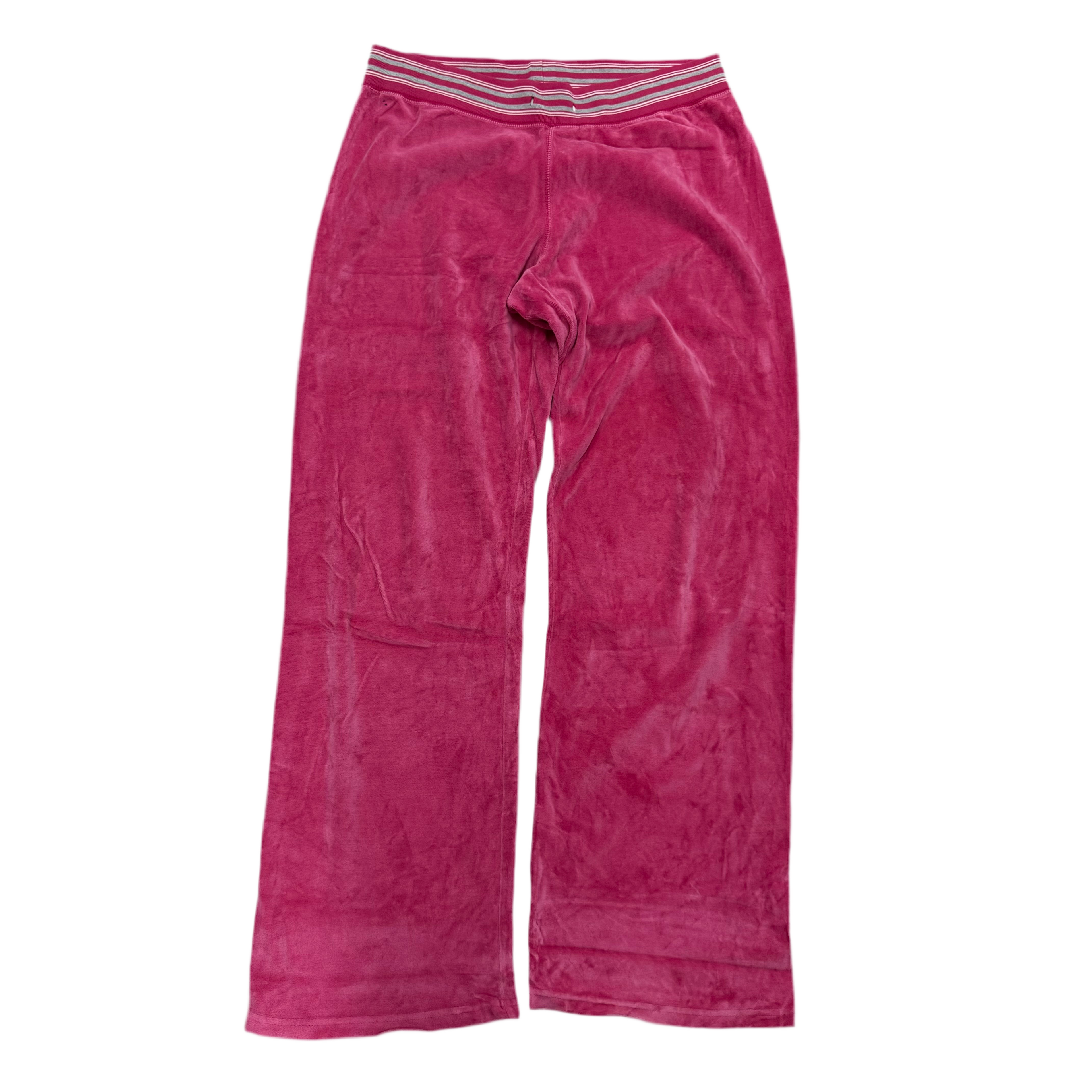 Pink VINTAGE Velour Juicy Couture Flared Pants w/ Rare Unique Waist Band SIZE M