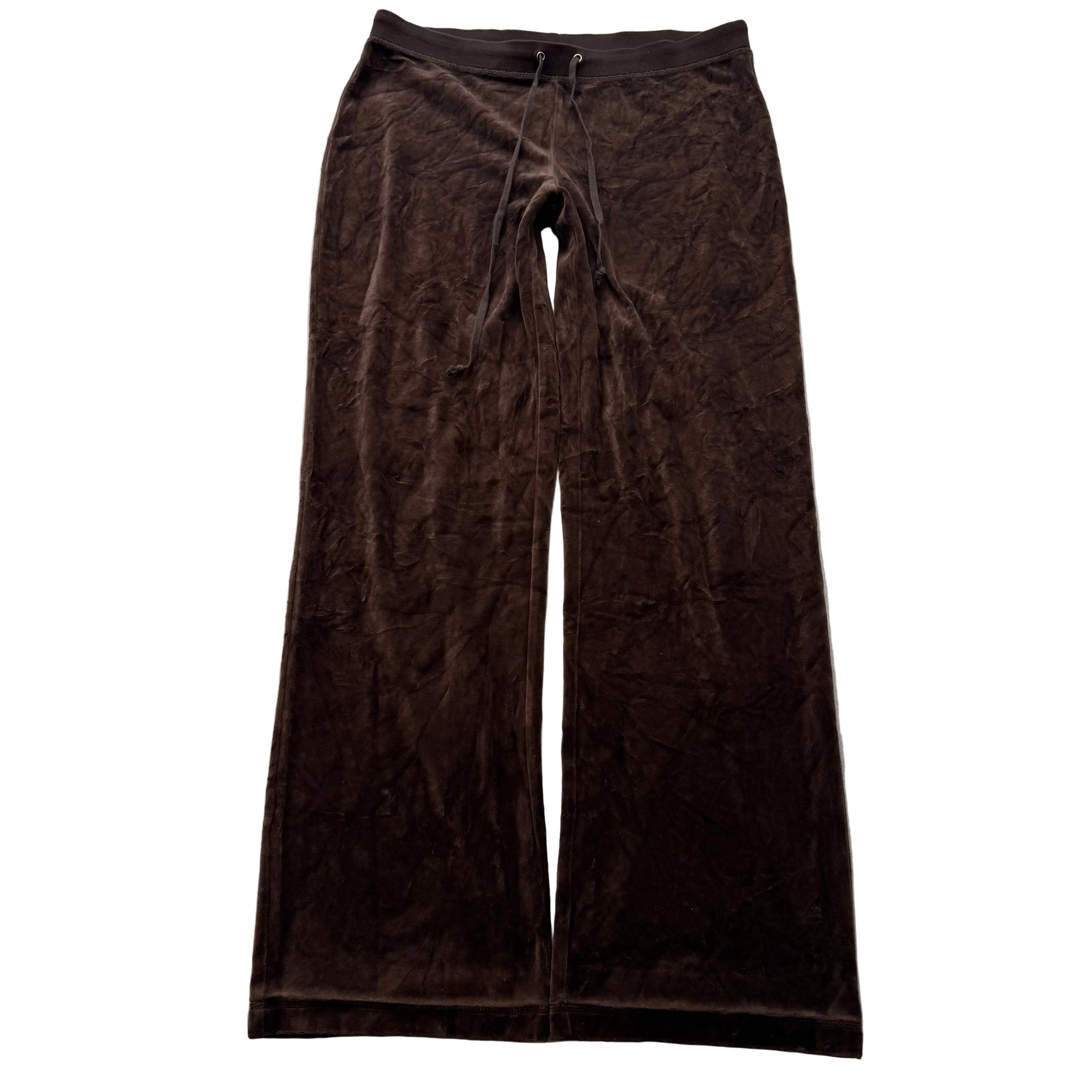 Juicy Couture Women's Dark Brown Velour Flared Leg Track Pant Drawstring Size XL