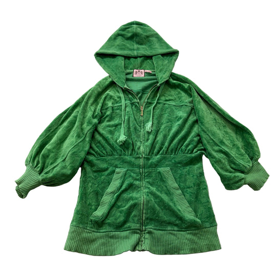 Vintage Juicy Couture Women Bright Green Velour Balloon Sleeve Zip-Up Hoodie - S